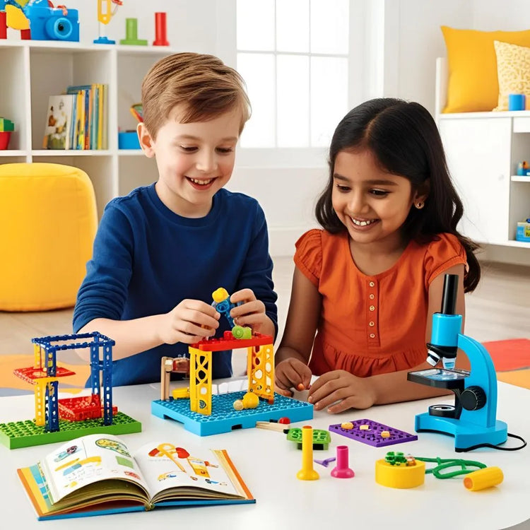 Child building robot with STEM kit